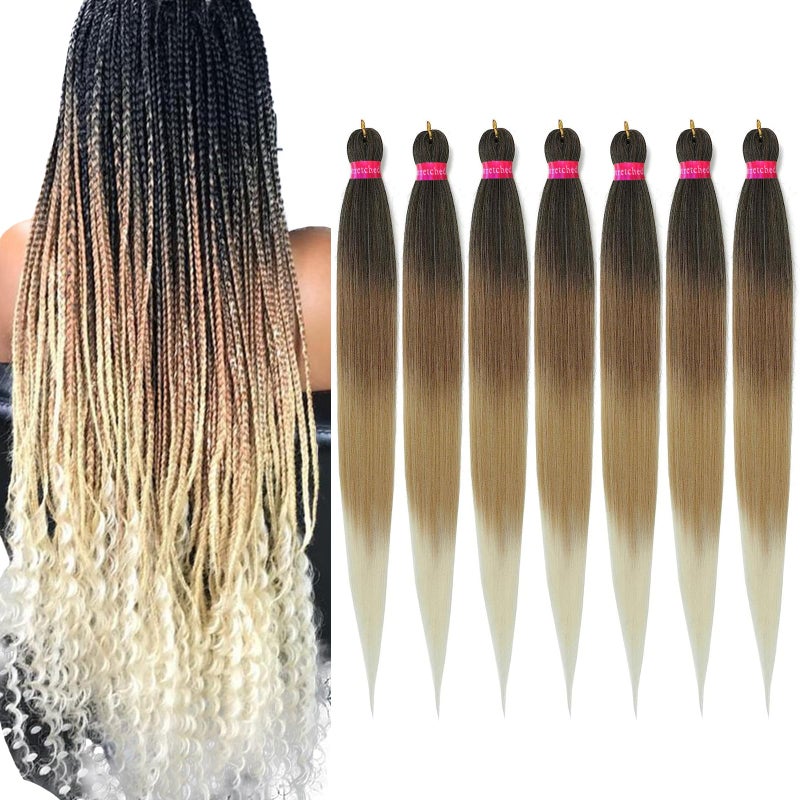 FAYETA 36'' Ombre Pre Stretched Braiding Hair Yaki Texture Crochet Braid Hair Extensions 4 Tones Braiding Hair Pre Stretched (7packs,1b/30/27/613) - Image 1